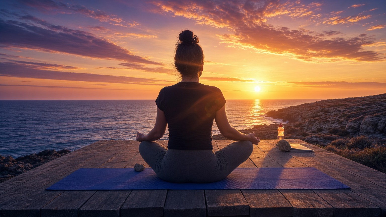 Looking out to sea from my yoga mat at sunset